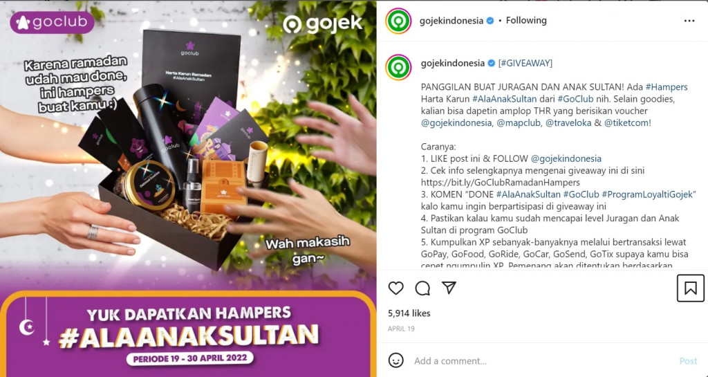 Contoh campaign dari Gojek di Instagram